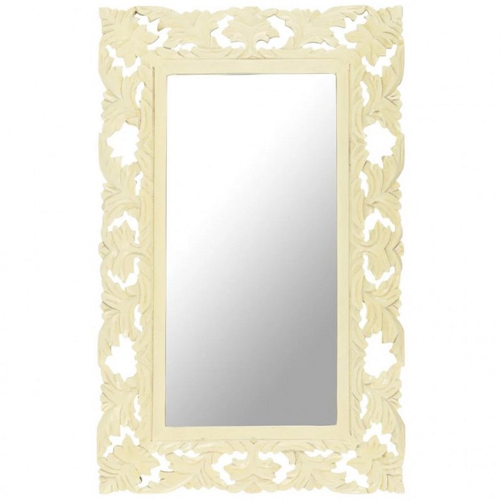Espejo rectangular con marco de madera calado artesanalmente en color blanco Vida XL