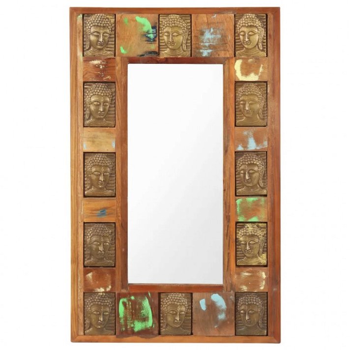 Espejo rectangular vertical de madera reciclada con diseño Buda enchapado multicolor Vida XL