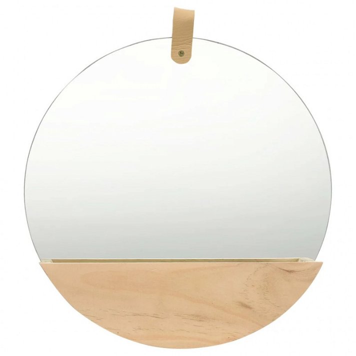 Espejo circular con estante de madera de pino de 35 cm en color marrón claro Vida XL