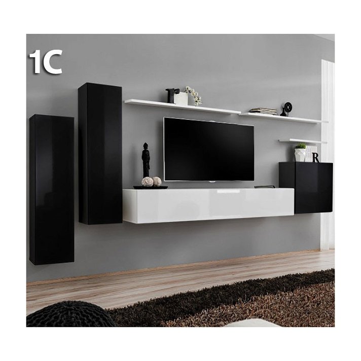 Conjunto de muebles compuesto por cuatro módulos de color blanco y negro Baza Domensino