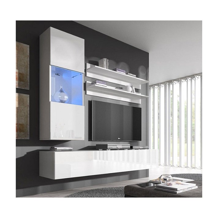 Conjunto de dos módulos y dos estantes para televisión de color blanco Nerea Domensino