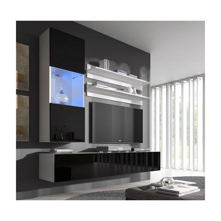 Conjunto de dos módulos y dos estantes para TV de color blanco y negro Nerea Domensino