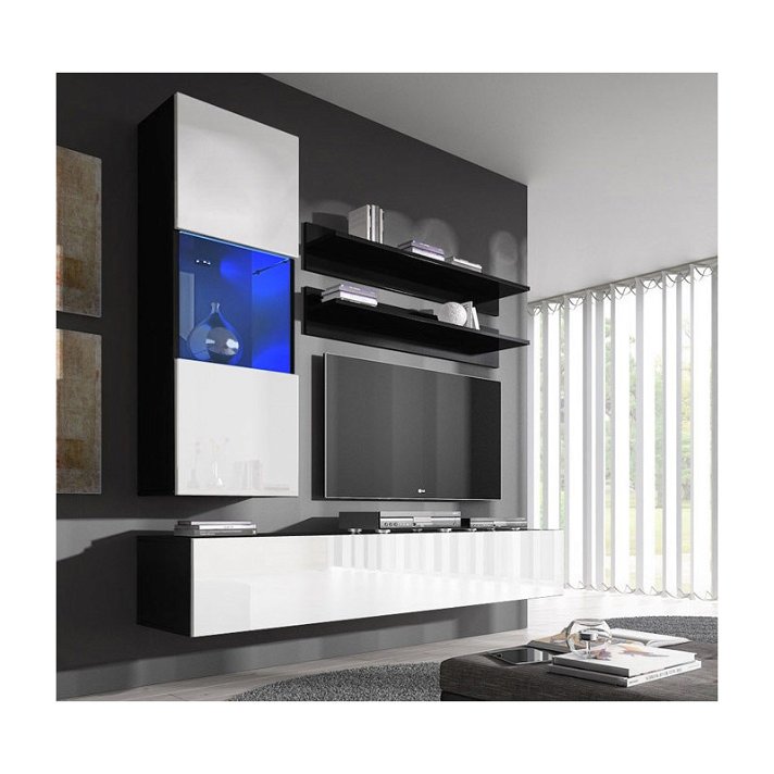 Conjunto de 2 módulos e 2 estantes para TV preto e branca Nerea Domensino