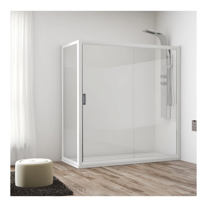 Mampara de ducha angular con corredera fabricada en vidrio templado y los perfiles en aluminio Esla Ecryla