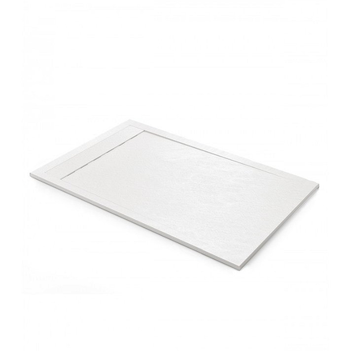 Plato de ducha en color blanco hecho en resina de poliuretano con textura de piedra Módena Kassandra