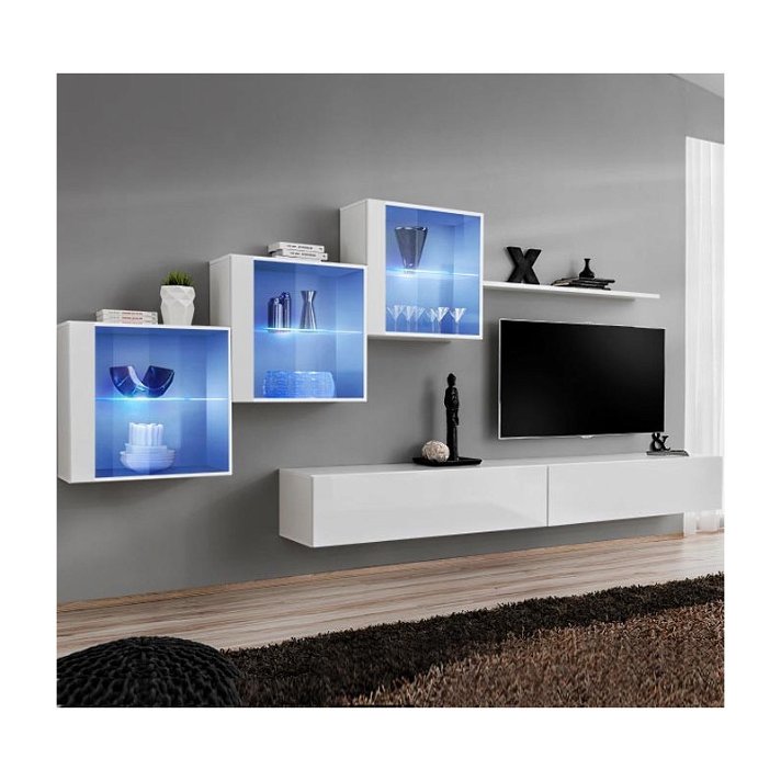 Conjunto de muebles de seis módulos para televisión de color blanco Baza Domensino