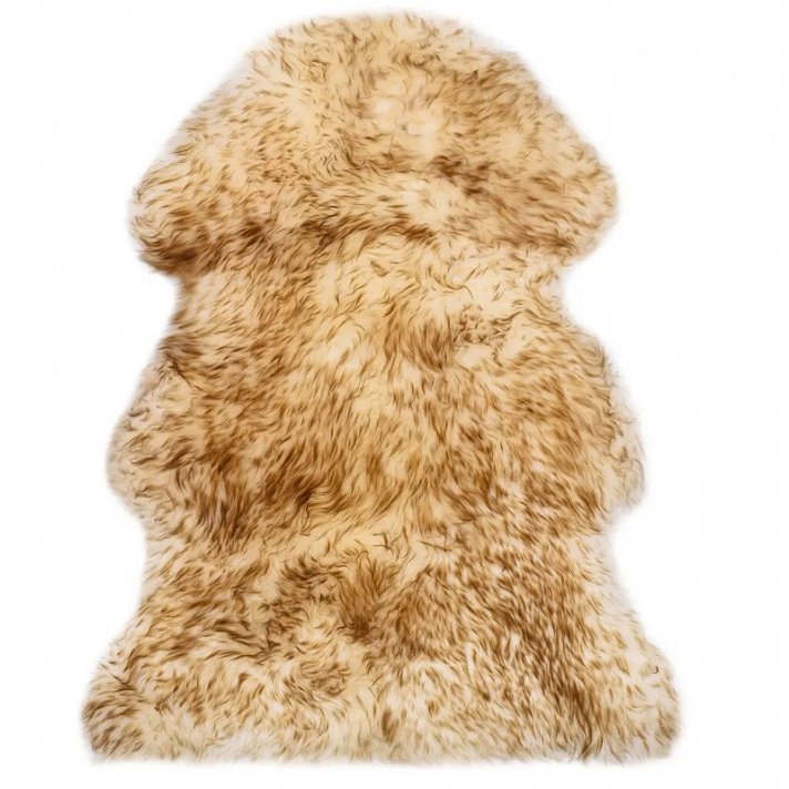 Alfombra de lana auténtica marrón y blanco 90x60 cm Vida XL
