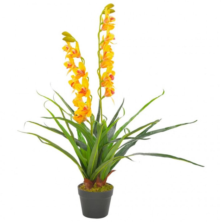 Planta artificial de orquídea con macetero color amarillo 90 cm VidaXL