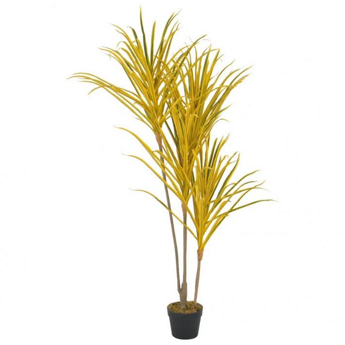 Planta artificial de drácena con macetero color amarillo 125 cm VidaXL