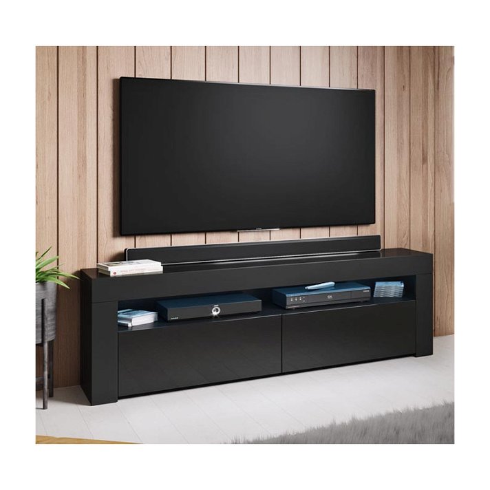 Mueble para TV a suelo de puertas abatibles con apertura push-click color negro Alai Domensino