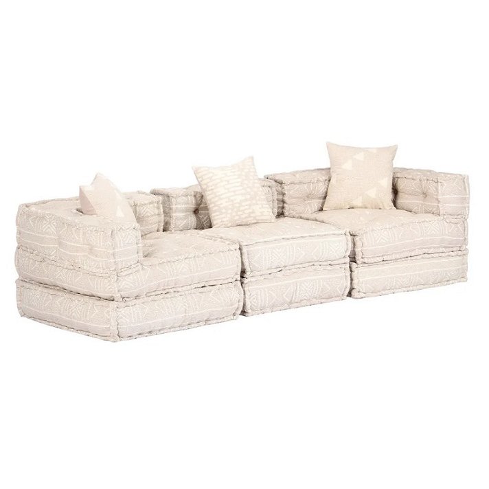 Sofá cama modular de tres plazas con reposabrazos de tapicería en color beige Vida XL