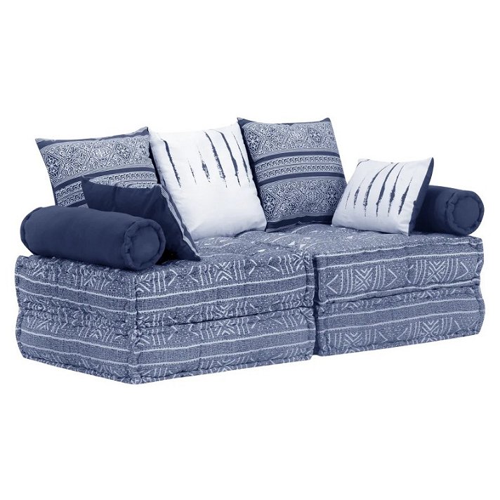 Sofá-cama modular com almofadas e apoio para os pés com estofado de cor índigo VidaXL