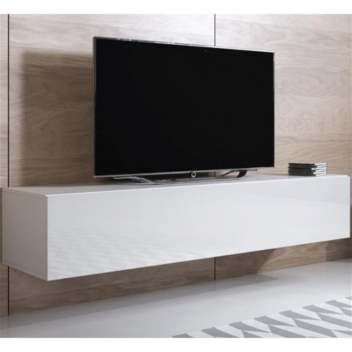 Mobile TV sospeso in melamina di colore bianco sospeso da 160 cm Leiko Domensino