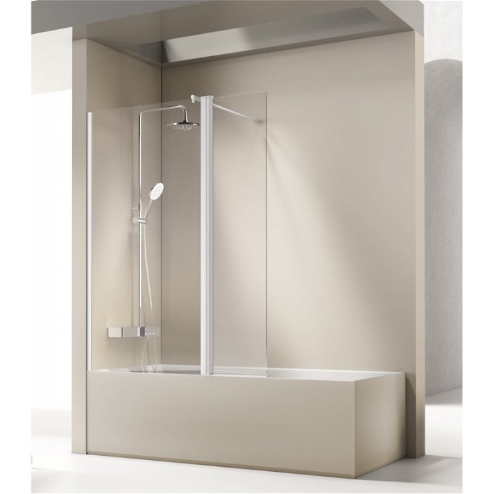 Mampara para bañera con panel abatible y perfil de aluminio en un acabado color blanco SA574 Kassandra
