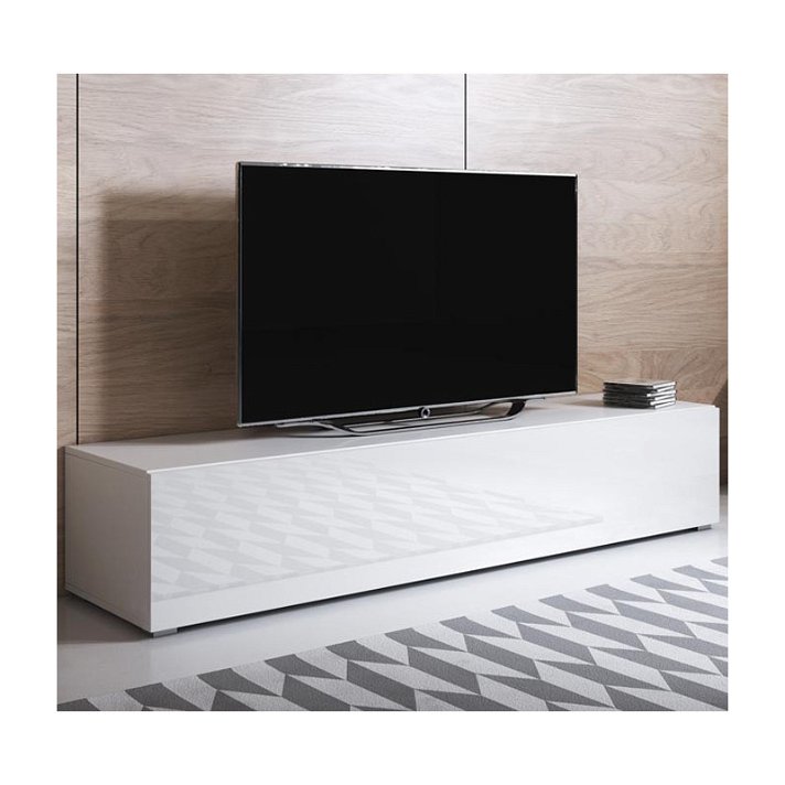 Mobile per TV da appoggio di colore bianco di 160 x 40 cm con gambe Leiko Domensino