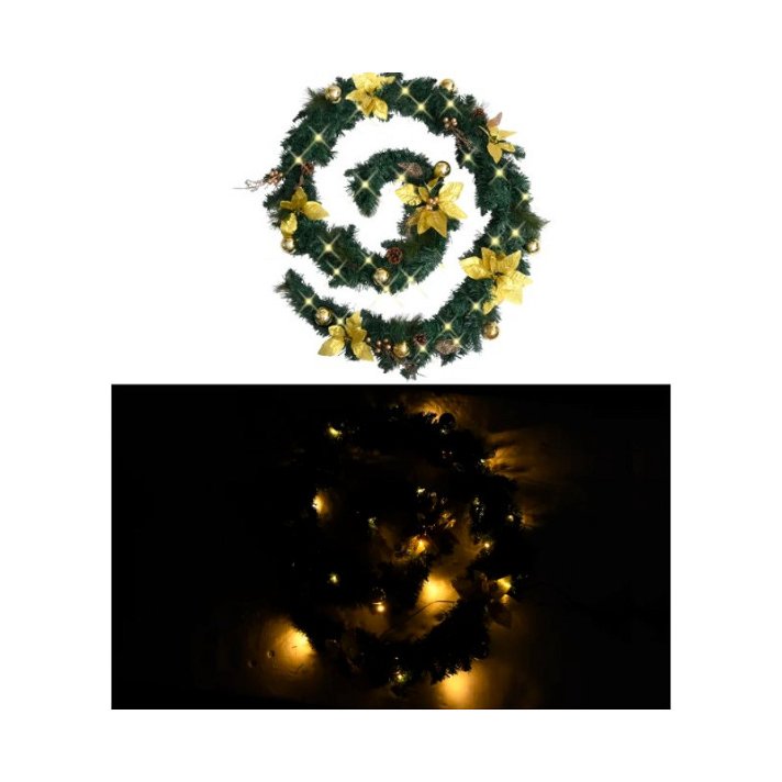 Grinalda natalícia com enfeites dourados de luzes LED Vida XL