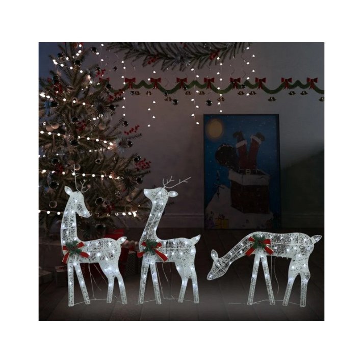 Família de renas brancas prateadas com luzes LED Vida XL