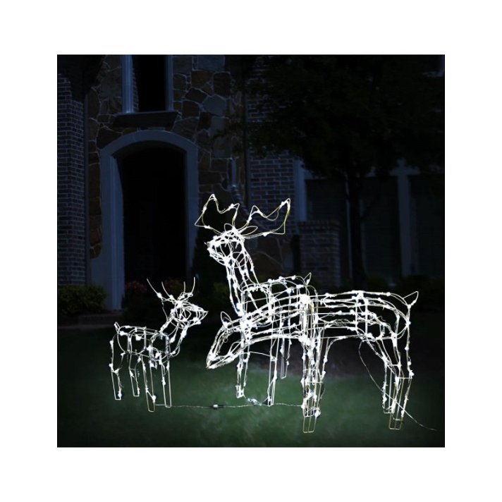 Família de renas decorativa em aço com luzes LED Vida XL