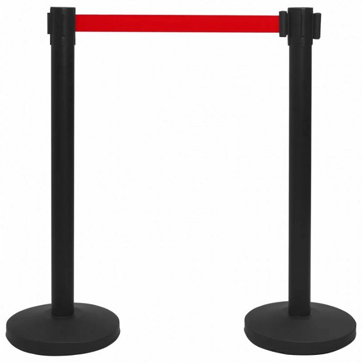 Pack de barrera de cinta con postes de hierro con acabado en color negro Vida XL