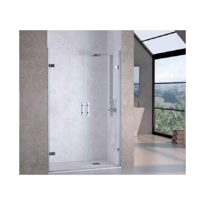 Mampara para ducha abatible de dos puertas con vidrio transparente de 6 mm a medida Topacio Decorban