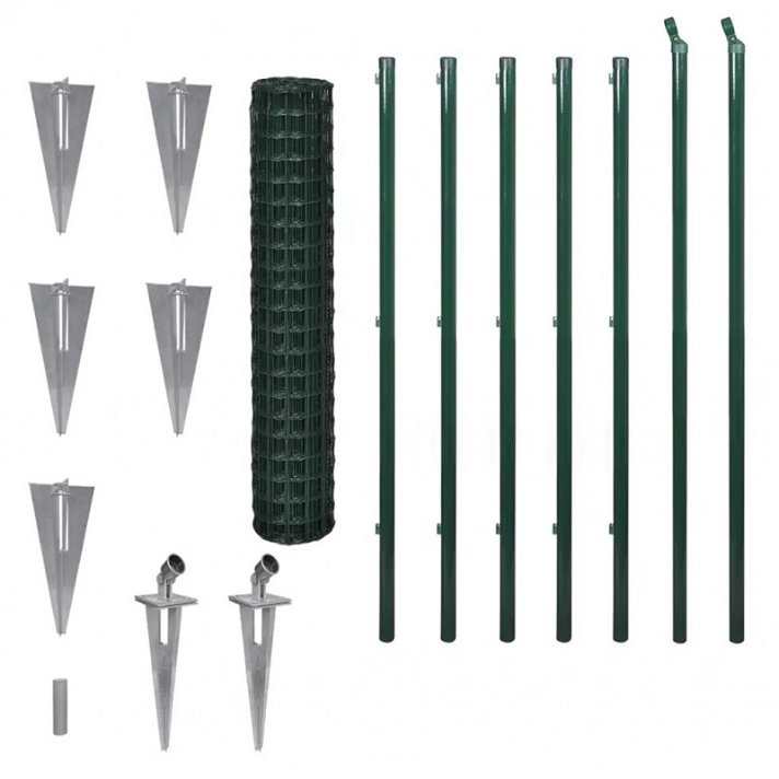 Pack Euro valla de 10 m de acero revestido en PVC con un acabado en color verde Vida XL