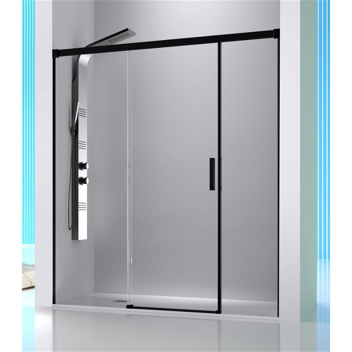Box doccia porta scorrevole e due laterali fisse profilo nero SU107 Kassandra