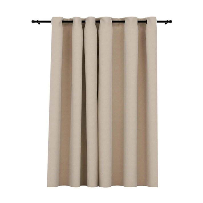 Set de cortinas opacas con anillas de poliéster símil lino de color beige VidaXL