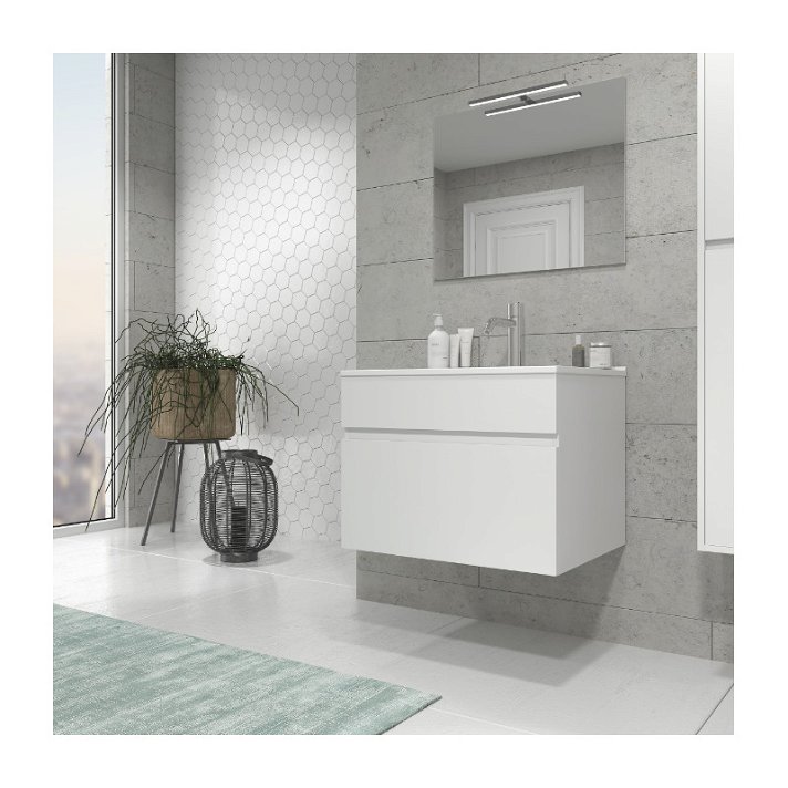 Mueble de baño suspendido con lavabo y cajón 60 x 45 x 60 cm blanco Soki Gresancu