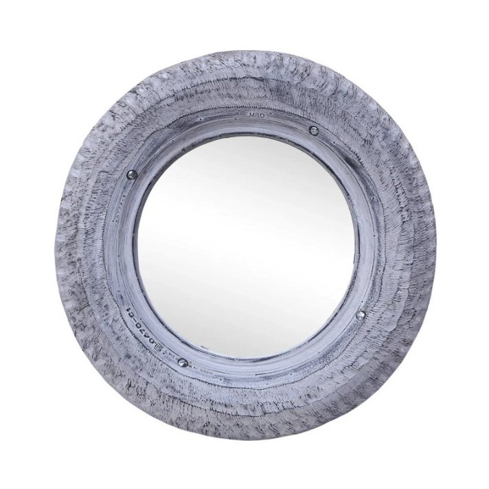 Espejo redondo de neumático reciclado 50 cm blanco VidaXL