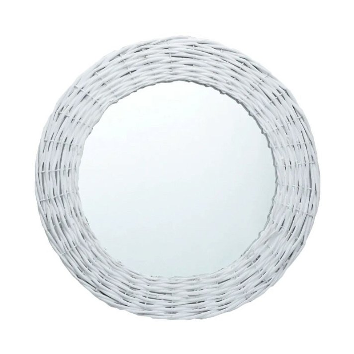 Espejo con marco artesanal de mimbre redondo blanco VidaXL
