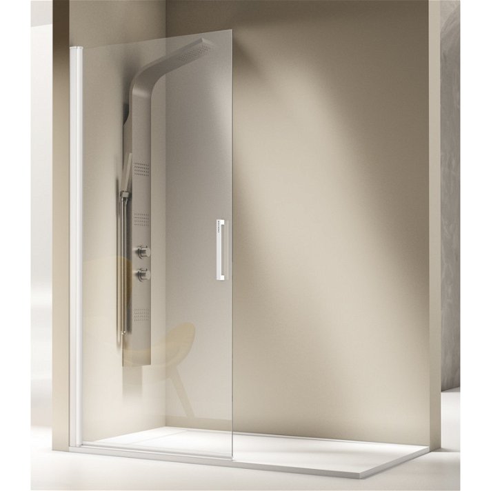 Mampara frontal de puerta abatible con perfil de aluminio en acabado color blanco SA520 Kassandra
