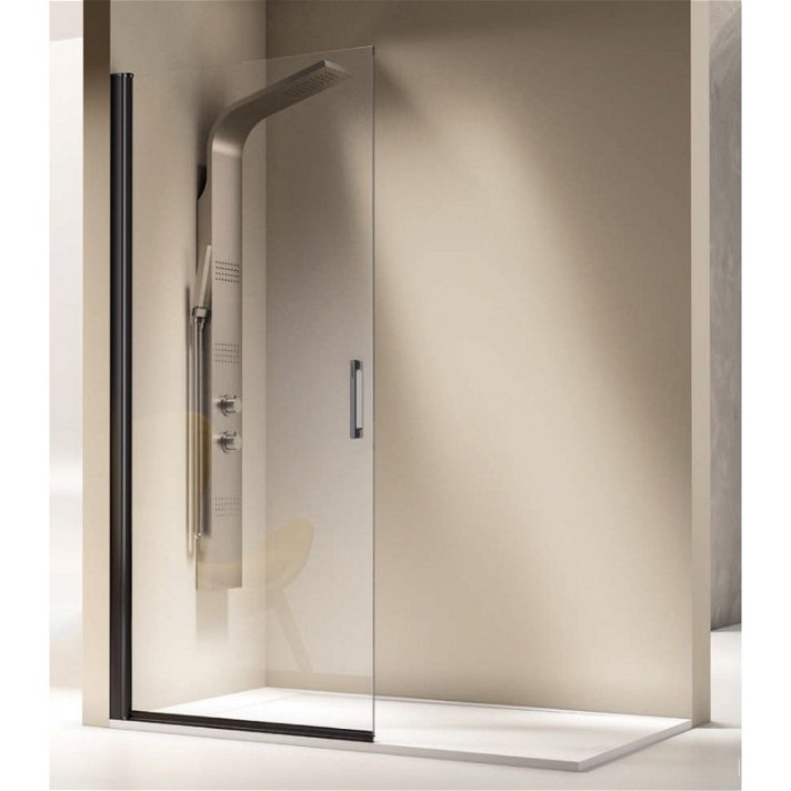 Box doccia frontale con porta a battente con profilo in alluminio con finitura di colore nero SA520 Kassandra