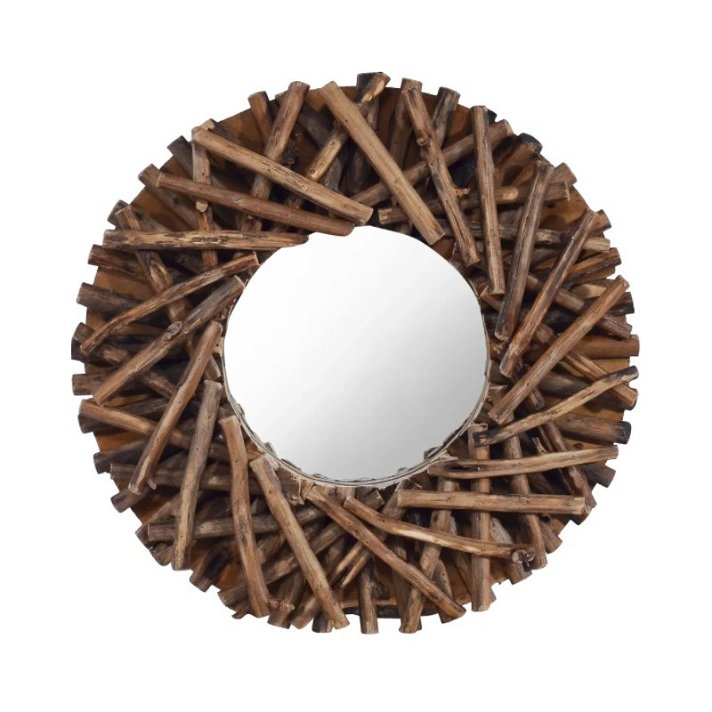 Espejo redondo con marco artesanal de madera de teca marrón VidaXL