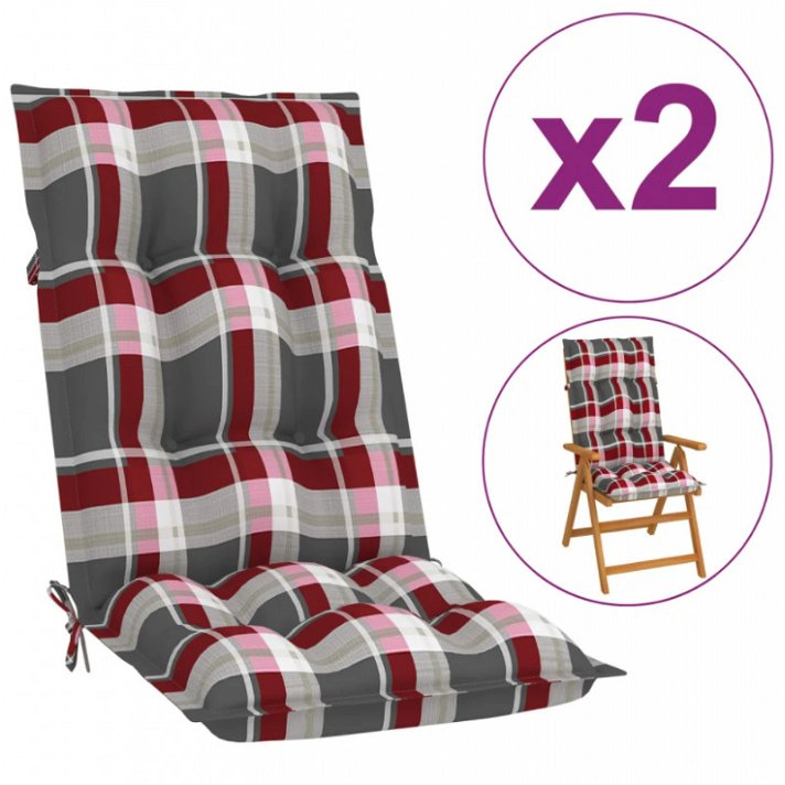 Pack de cojines para silla de jardín 120x50x7 cm estampado a cuadros rojos Vida XL