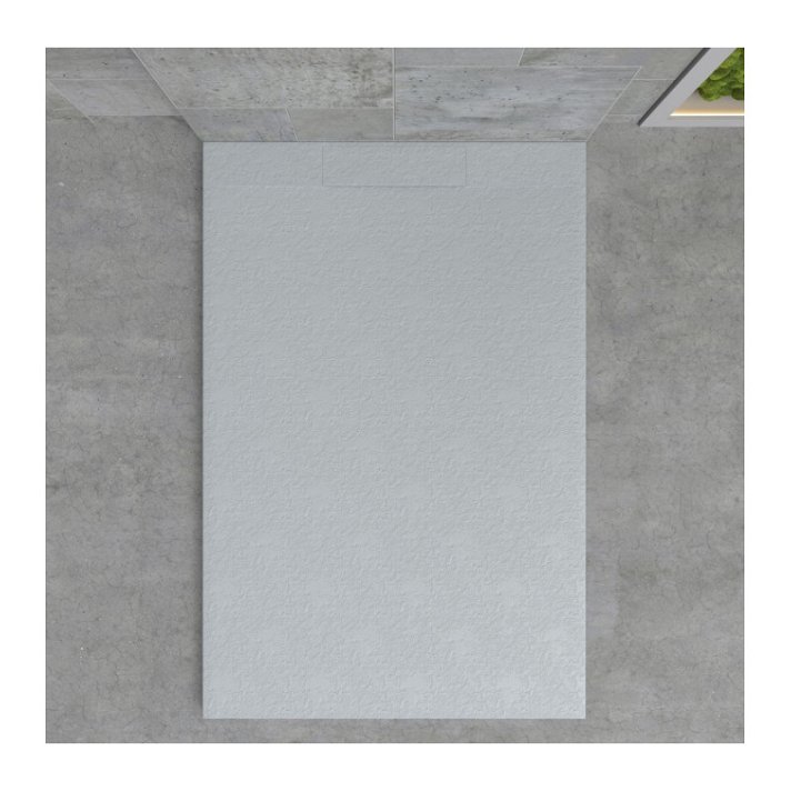 Plato de ducha fabricado con resina y con acabado de color gris cemento Cuarzo Gresancu