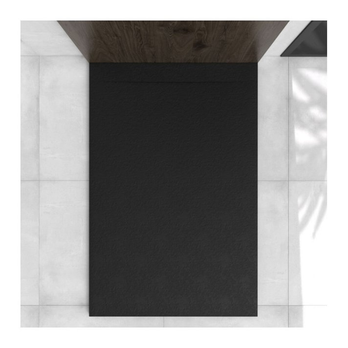 Plato de ducha fabricado con resina y con acabado de color negro Cuarzo Gresancu