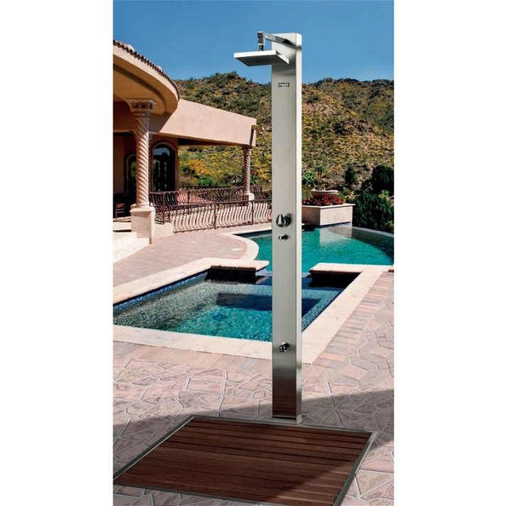 Oasis Star Vesuvius outdoor shower column made of satin-finished stainless steel