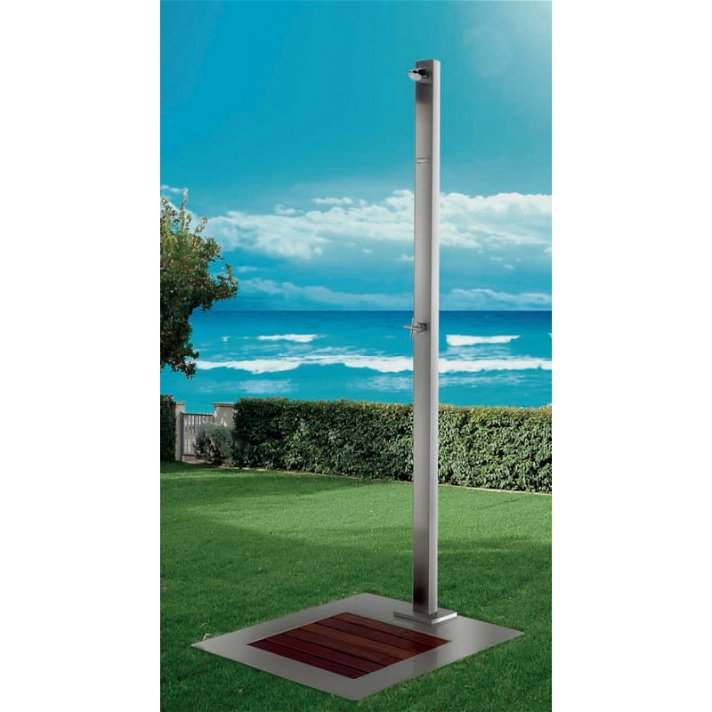 Coluna de duche para exterior fabricada em aço inoxidável acetinado Mururoa - Oasis Star