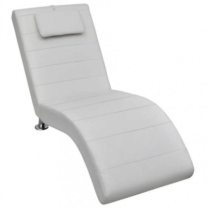 Chaise longue con cuscino realizzato in acciaio e tappezzeria in pelle sintetica colore bianco Vida XL