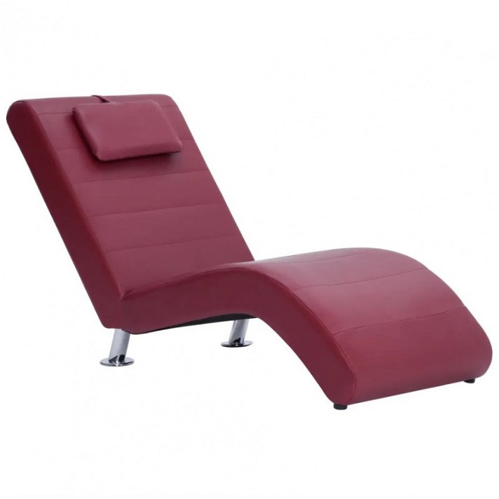 Chaise longue con cuscino fabbricato in legno e tappezzeria in pelle sintetica color rosso vino Vida XL