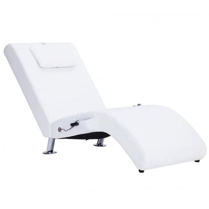 Chaise longue con massaggiatore e cuscino tappezzato con ecopelle colore bianco Vida XL