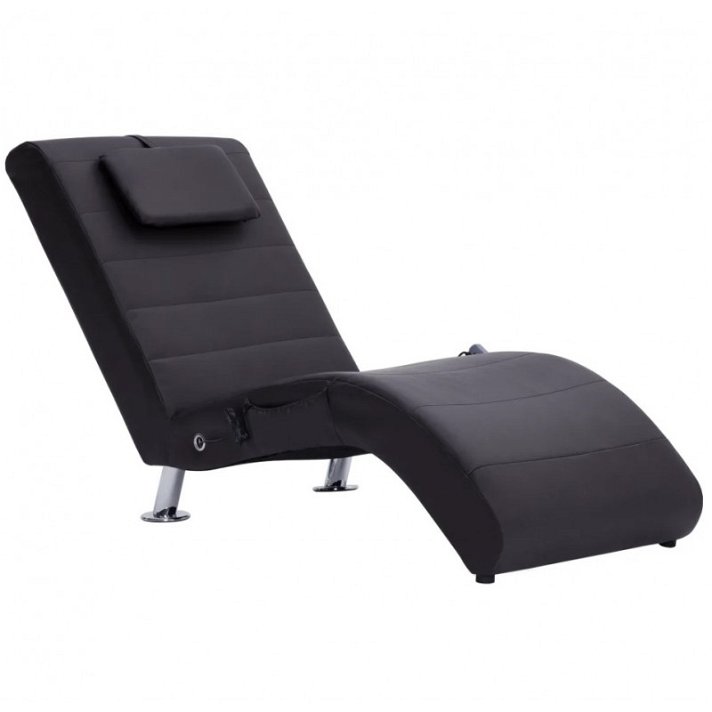 Chaise longue con massaggiatore e cuscino fabbricato in legno e pelle sintetica colore marrone Vida XL