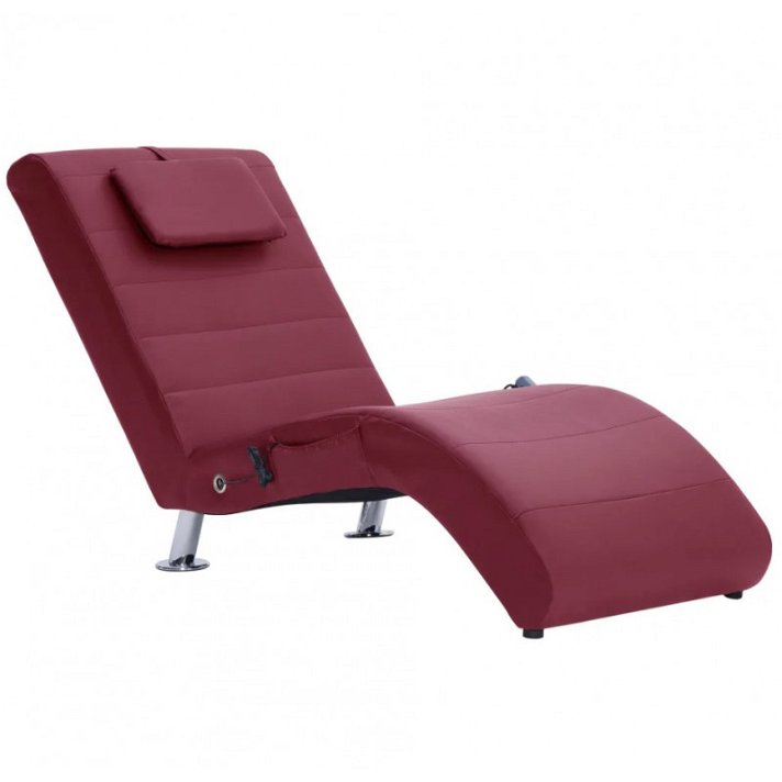 Chaise longue con massaggiatore e cuscino fabbricato in legno e pelle sintetica colore rosso vino Vida XL