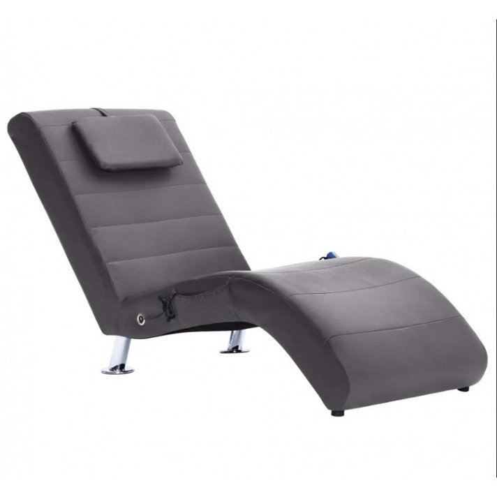Chaise longue con massaggiatore e cuscino fabbricato in legno e pelle sintetica colore grigio Vida XL