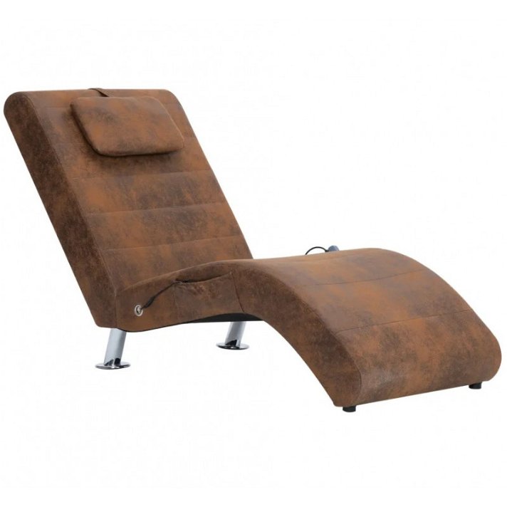 Chaise longue con massaggiatore e cuscino tappezzato in ecopelle colore marrone Vida XL