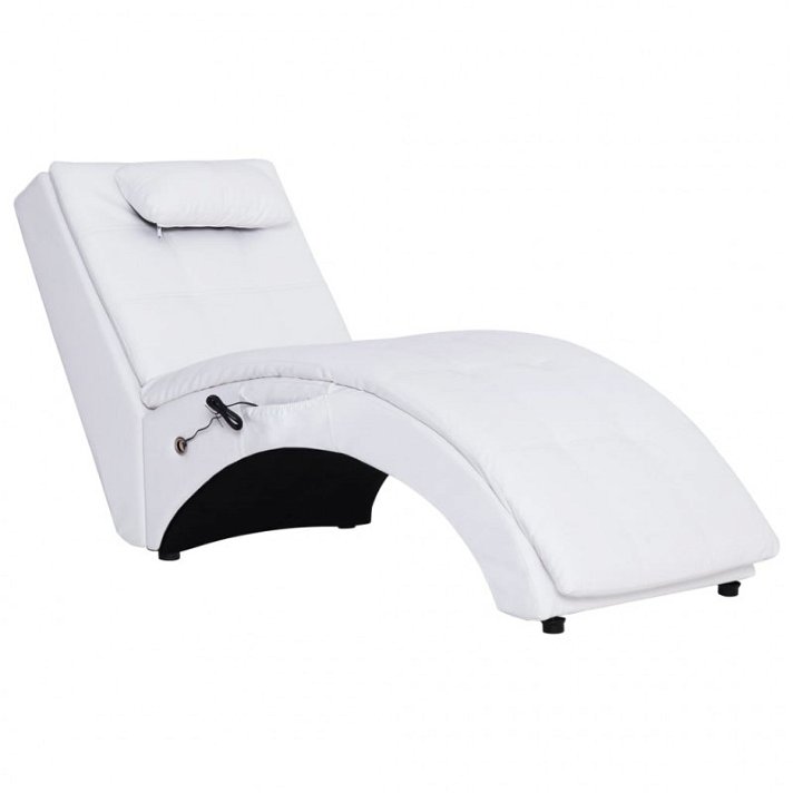 Chaise longue con massaggiatore e cuscino fabbricato in ecopelle bianco Vida XL