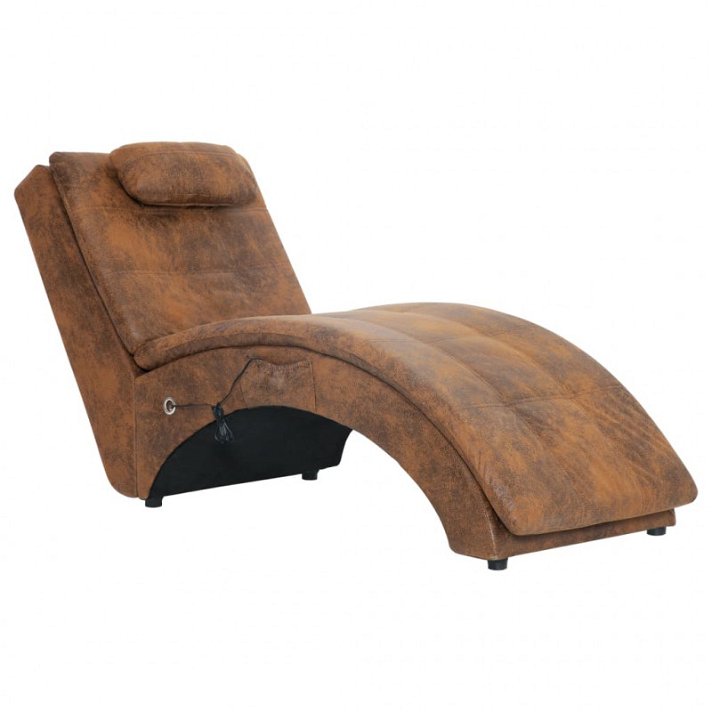 Sillón diván con masajeador y almohada fabricado en cuero sintético color marrón Vida XL