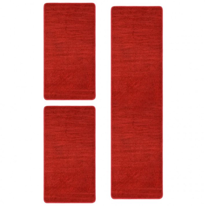 Set de alfombras de dormitorio de pelo largo rojo 70 x 250 cm + 70 x 140 cm Vida XL