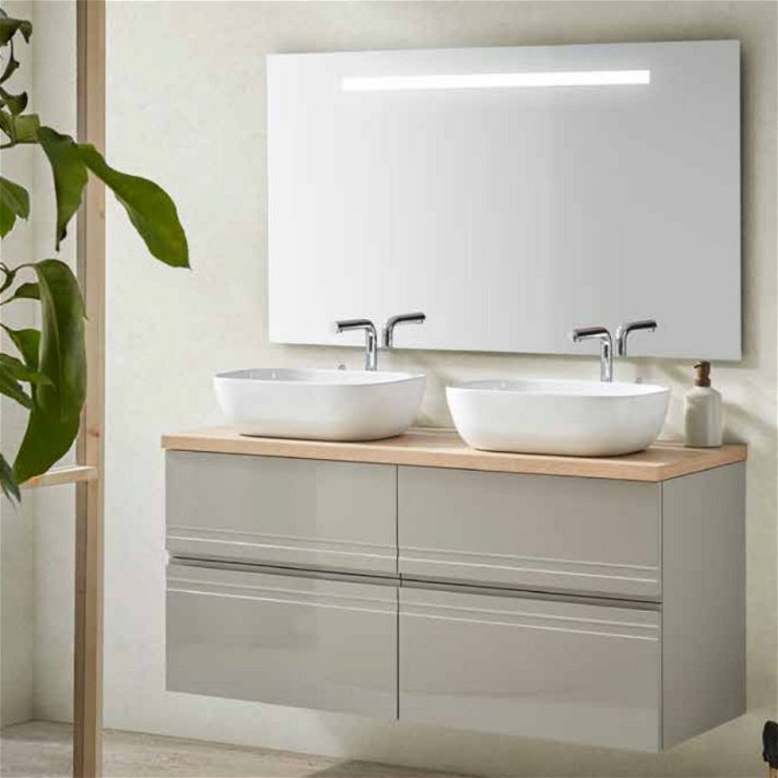 Mueble modular de baño con 2 lavabos sobre encimera y espejo de 120cm Atic Sanchis