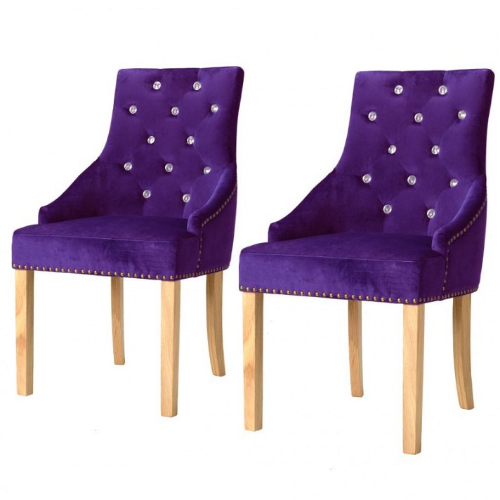 Conjunto de cadeiras de veludo com pernas de carvalho violeta Vida XL